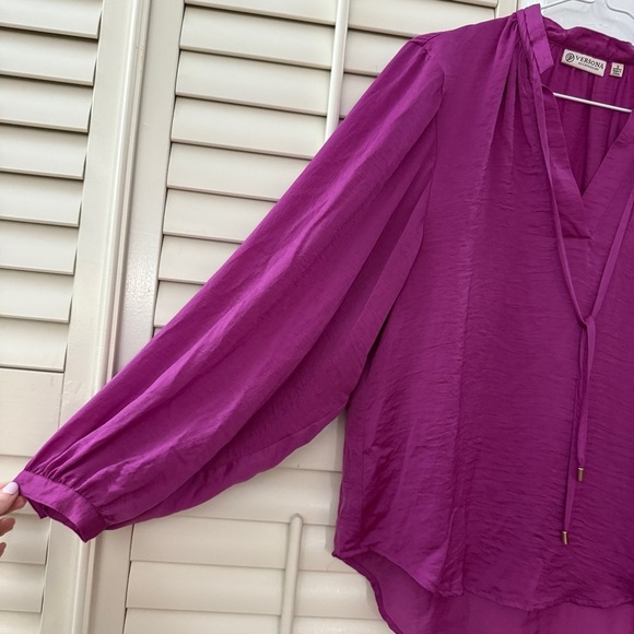 Versona Accessories Split Neck Blouse Magenta Small - Picture 2 of 6